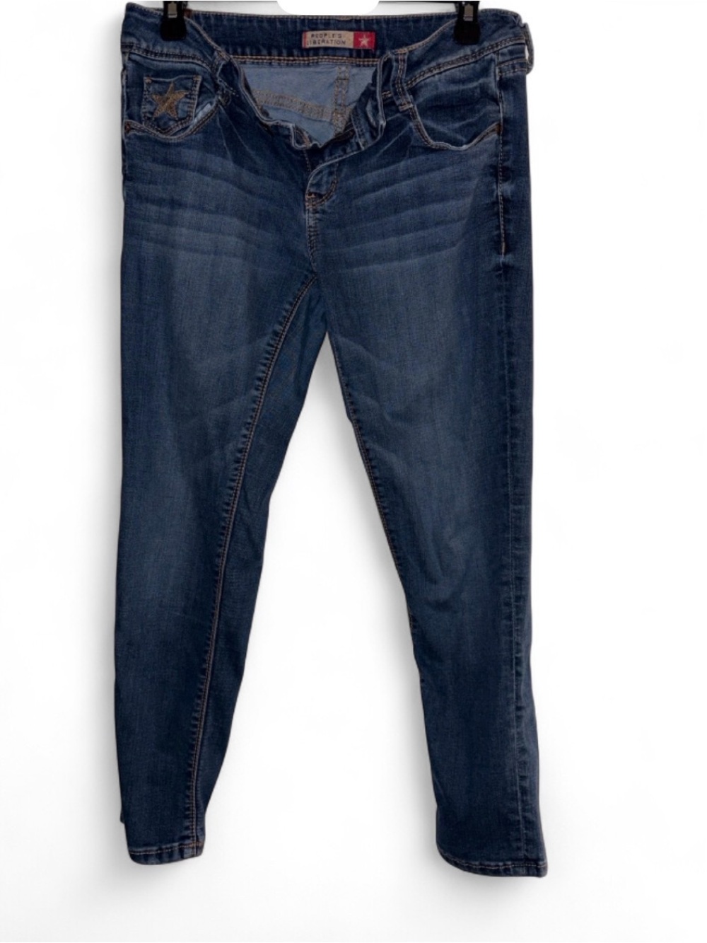 People's Liberation Dark Blue Skinny Jeans with Subtle Whiskering